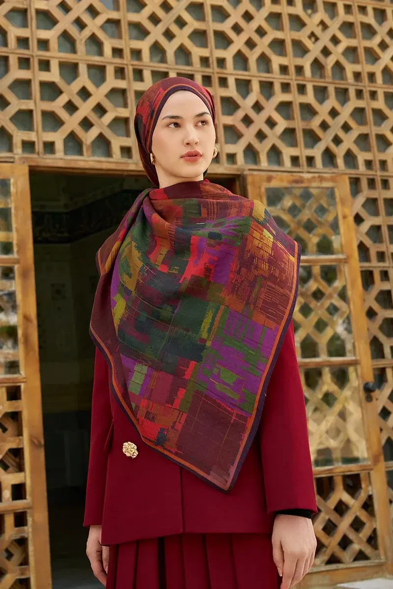 Sitare Yün İpek Şal - Bordo - 1