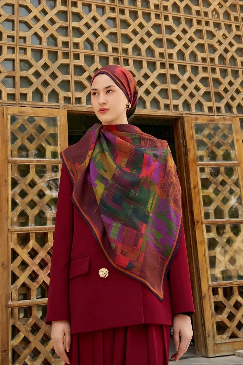 Sitare Yün İpek Şal - Bordo - ED SCARF