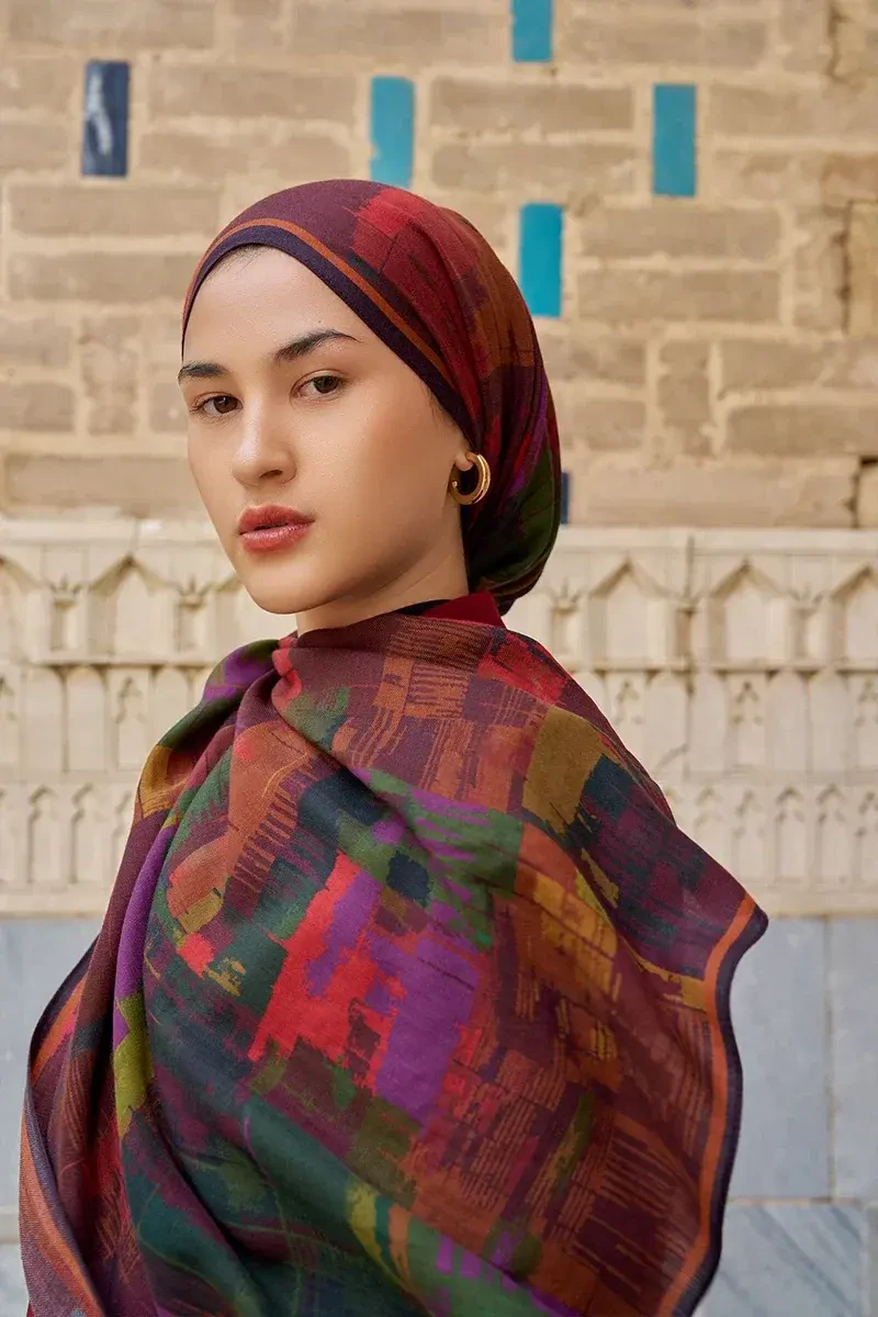 Sitare Yün İpek Şal - Bordo - ED SCARF