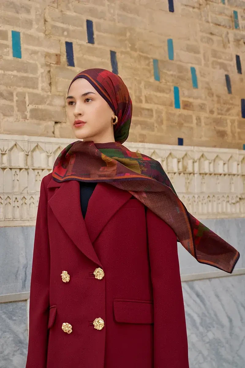 Sitare Yün İpek Şal - Bordo - 4