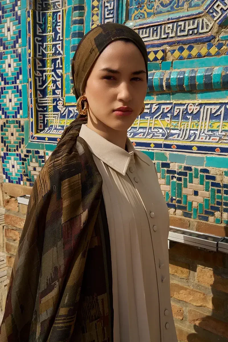 Sitare Yün İpek Şal - Kahverengi - ED SCARF