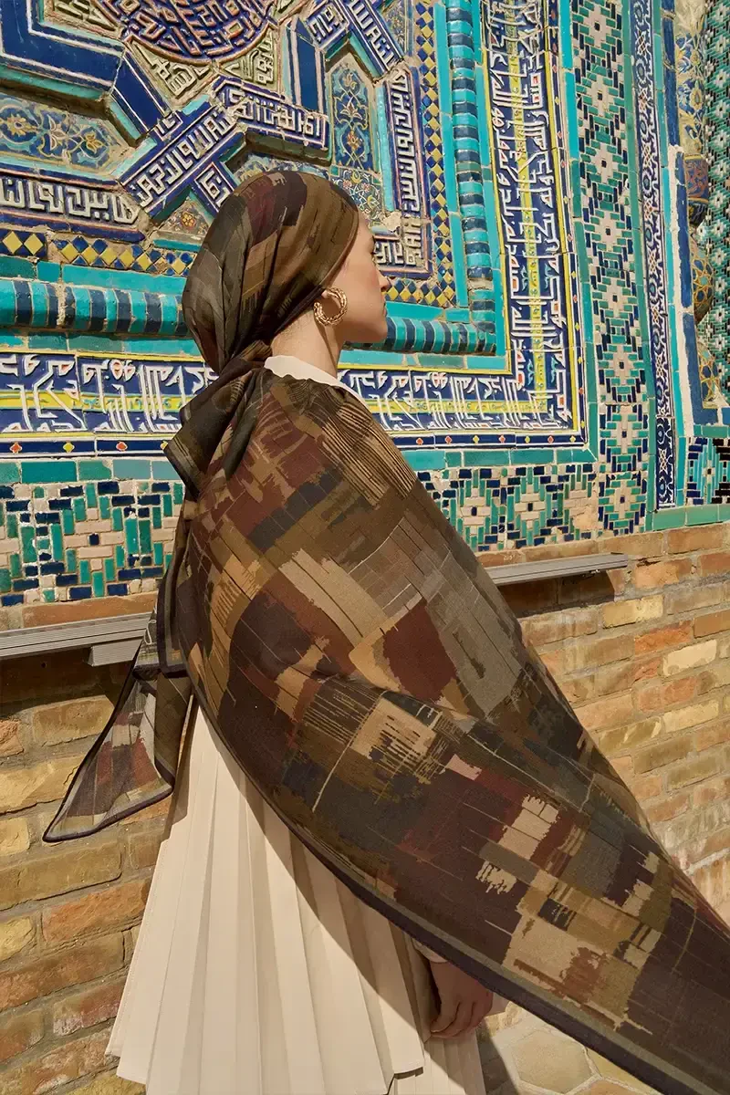 Sitare Yün İpek Şal - Kahverengi - ED SCARF