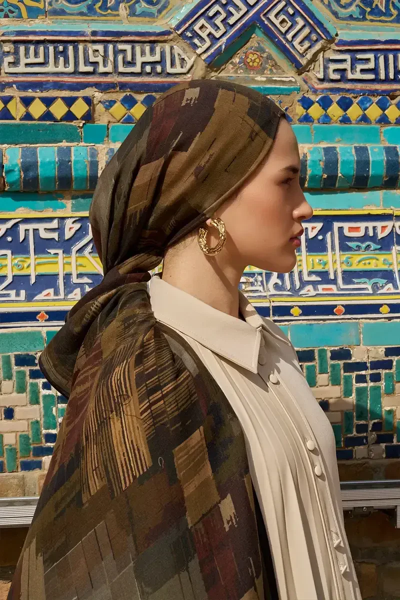 Sitare Yün İpek Şal - Kahverengi - ED SCARF