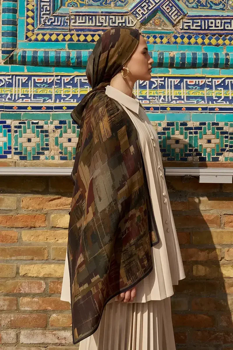 Sitare Yün İpek Şal - Kahverengi - 4