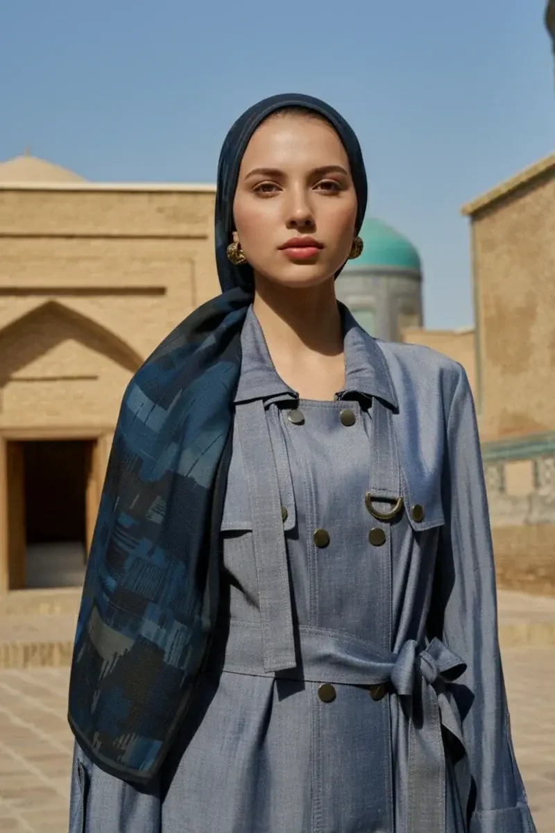 Sitare Yün İpek Şal - Lacivert - 1