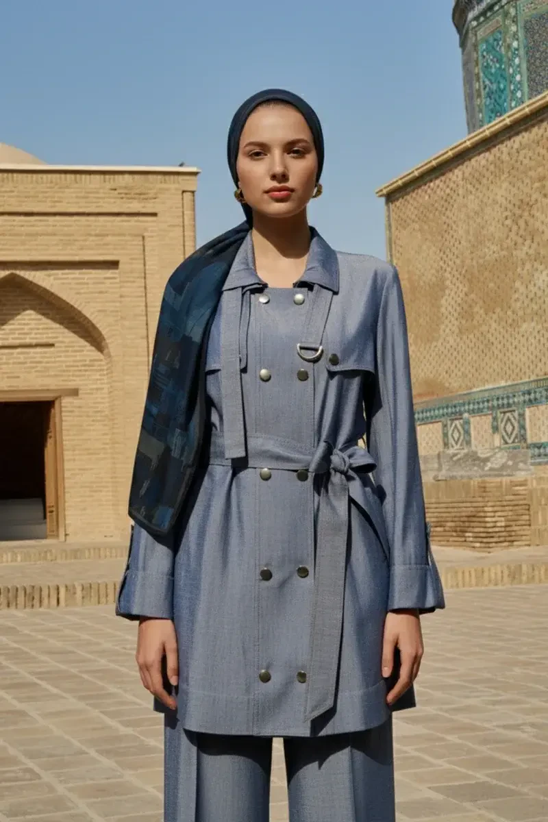 Sitare Yün İpek Şal - Lacivert - 2