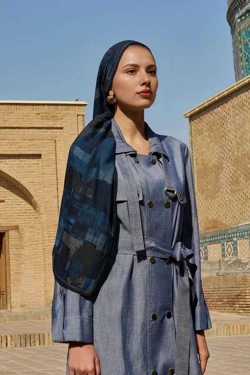 Sitare Yün İpek Şal - Lacivert - 3