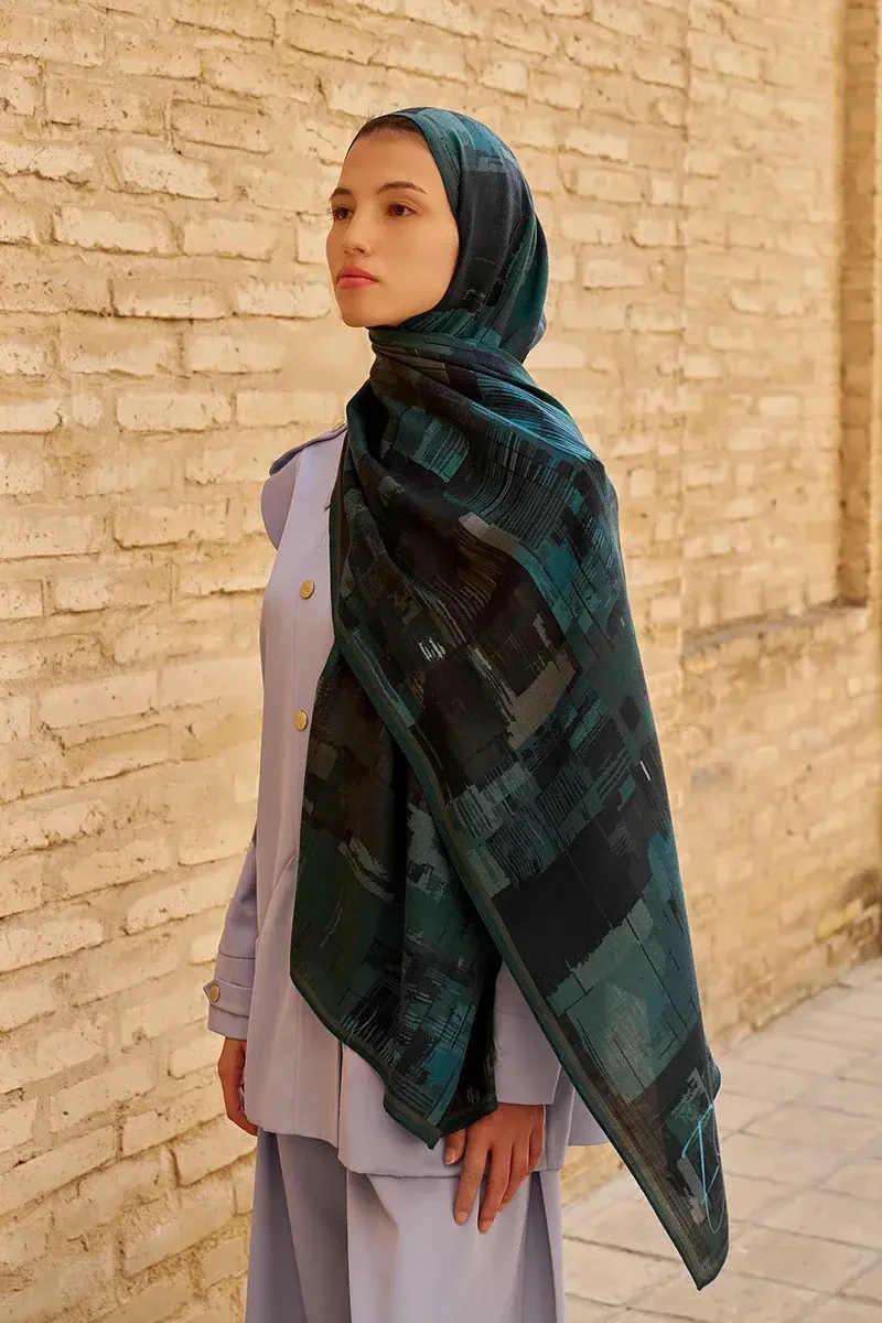 Sitare Yün İpek Şal - Petrol - ED SCARF