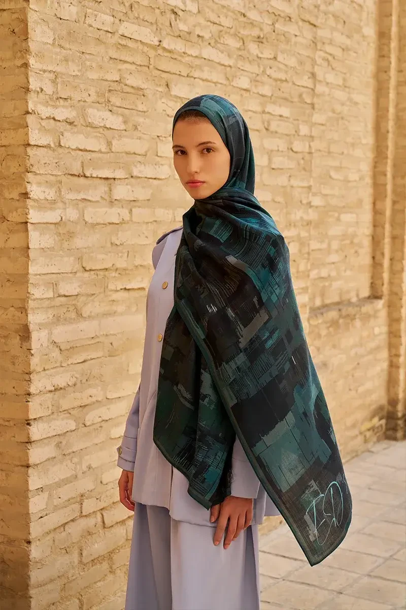 Sitare Yün İpek Şal - Petrol - ED SCARF