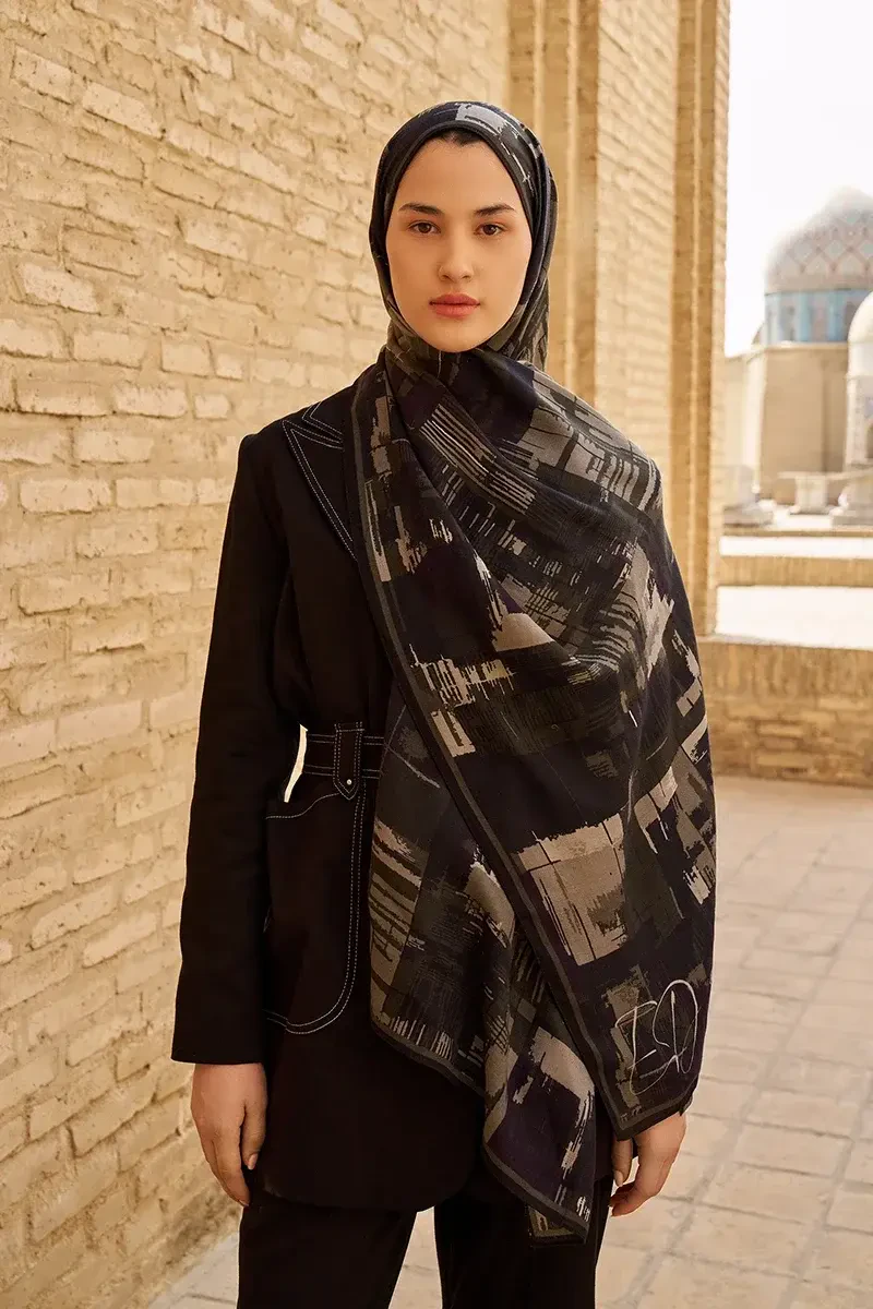 Sitare Yün İpek Şal - Siyah - 1