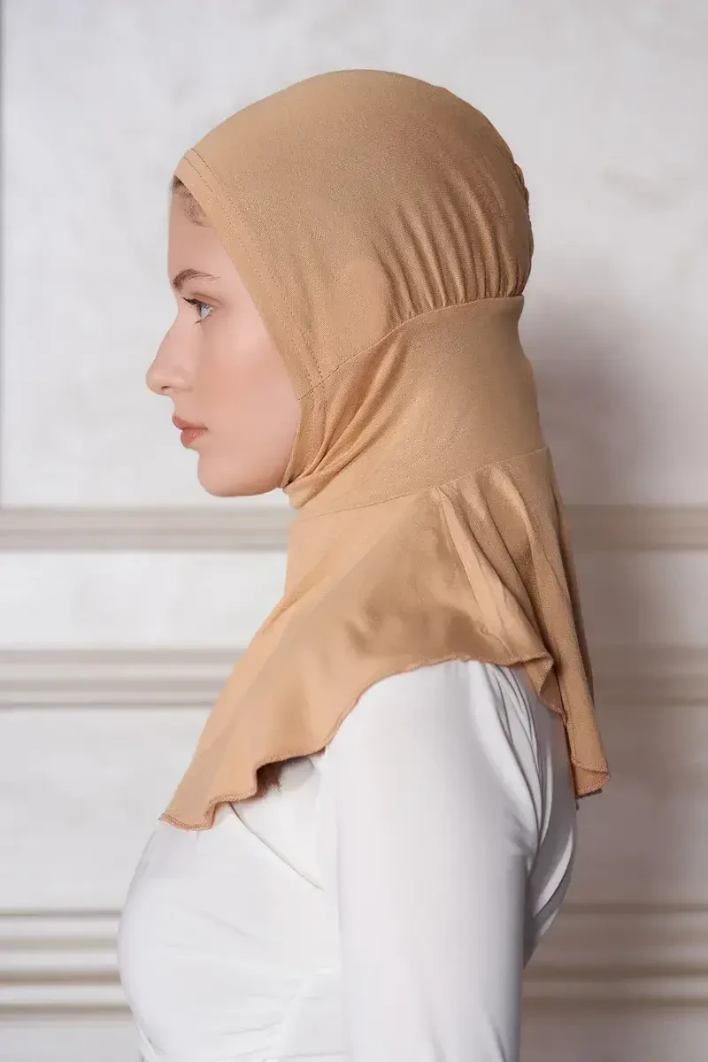 Spor Hijab Pratik Hazır Geçmeli Bone - Bej - ED Scarf