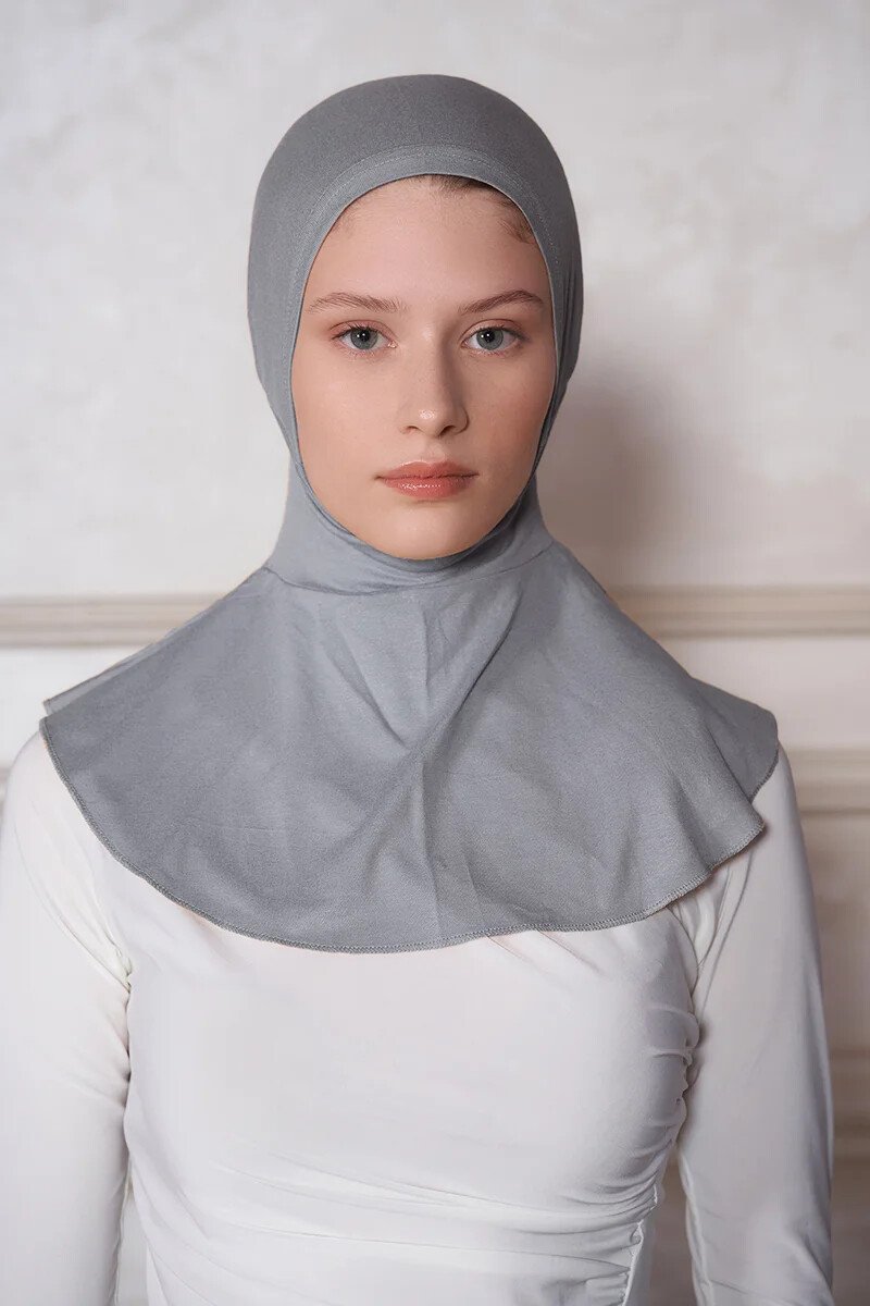 Spor Hijab Pratik Hazır Geçmeli Bone - Gri - ED Scarf