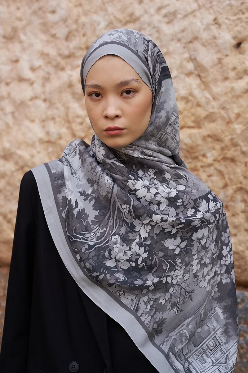 Sunrise Bahar Desen Şal - Gri - ED SCARF