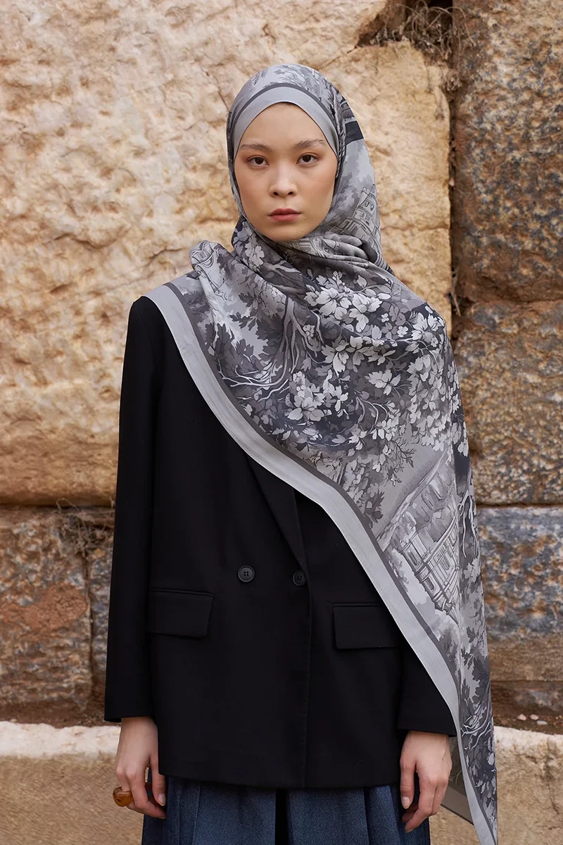 Sunrise Bahar Desen Şal - Gri - ED SCARF