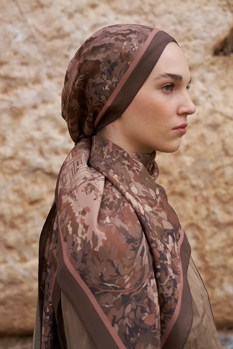 Sunrise Bahar Desen Şal - Kahverengi - ED SCARF