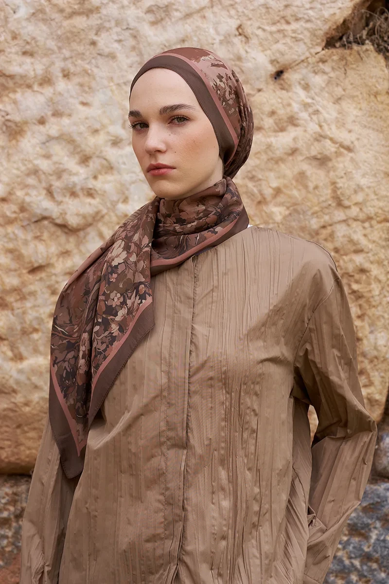 Sunrise Bahar Desen Şal - Kahverengi - ED SCARF