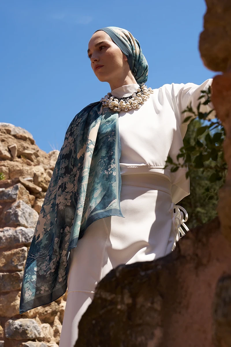 Sunrise Bahar Desen Şal - Mavi - ED SCARF