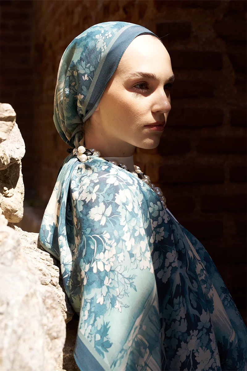 Sunrise Bahar Desen Şal - Mavi - ED SCARF