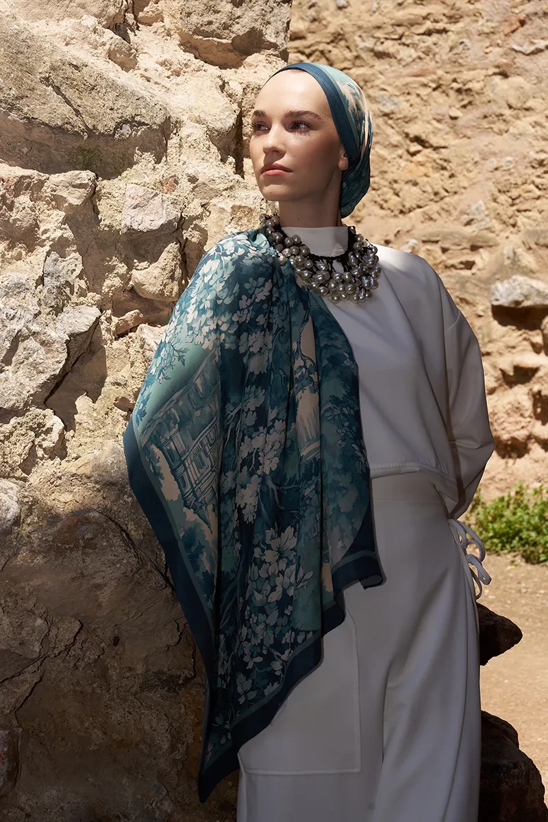 Sunrise Bahar Desen Şal - Mavi - ED SCARF