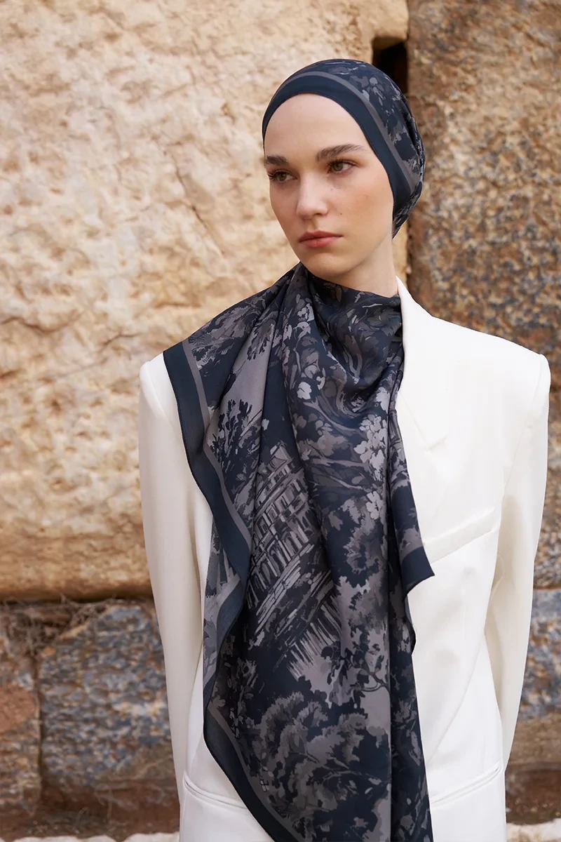 Sunrise Bahar Desen Şal - Siyah - ED SCARF