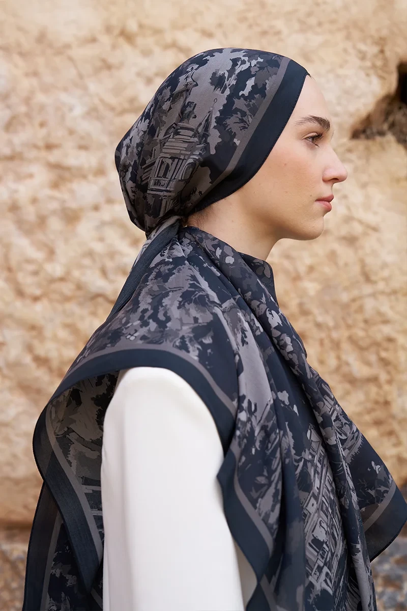 Sunrise Bahar Desen Şal - Siyah - ED SCARF