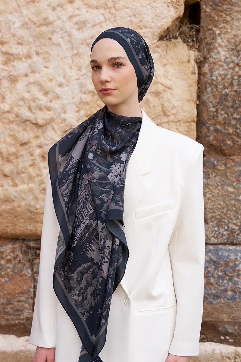 Sunrise Bahar Desen Şal - Siyah - ED SCARF
