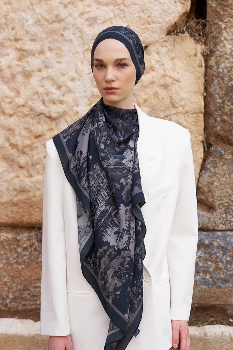 Sunrise Bahar Desen Şal - Siyah - 4