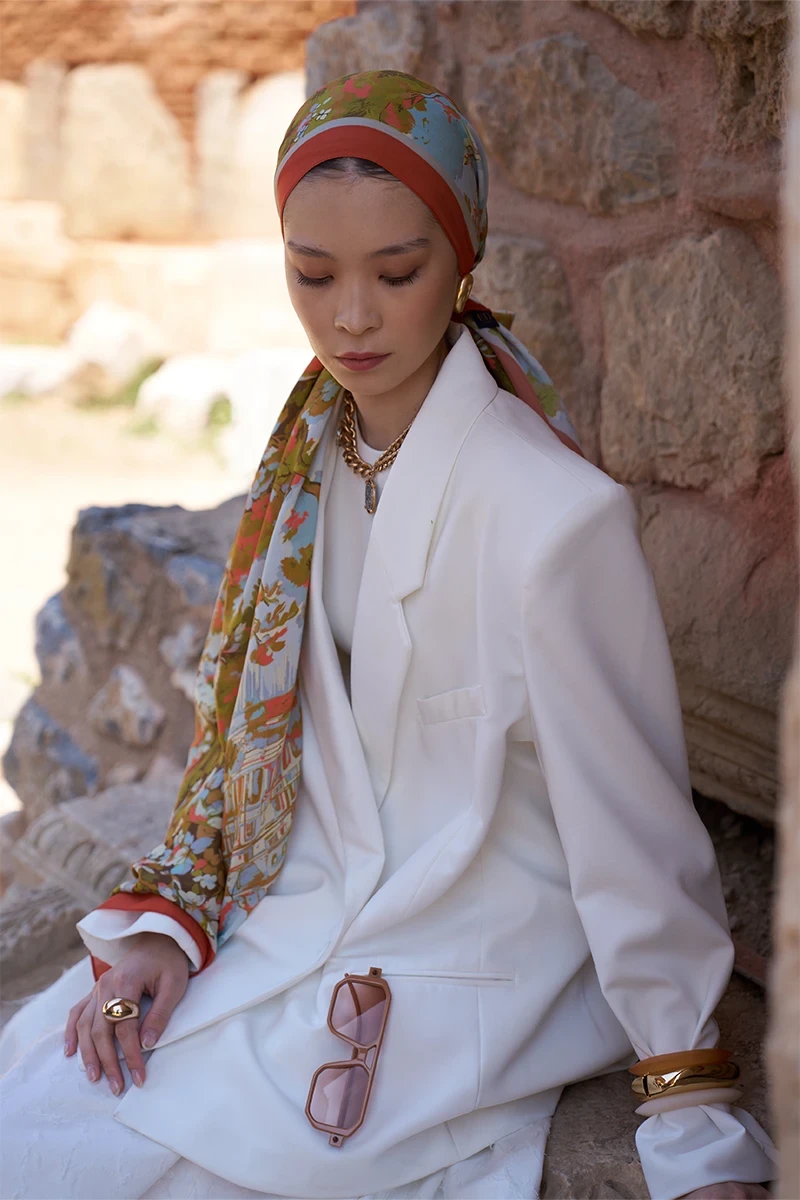 Sunrise Bahar Desen Şal - Turuncu - ED SCARF