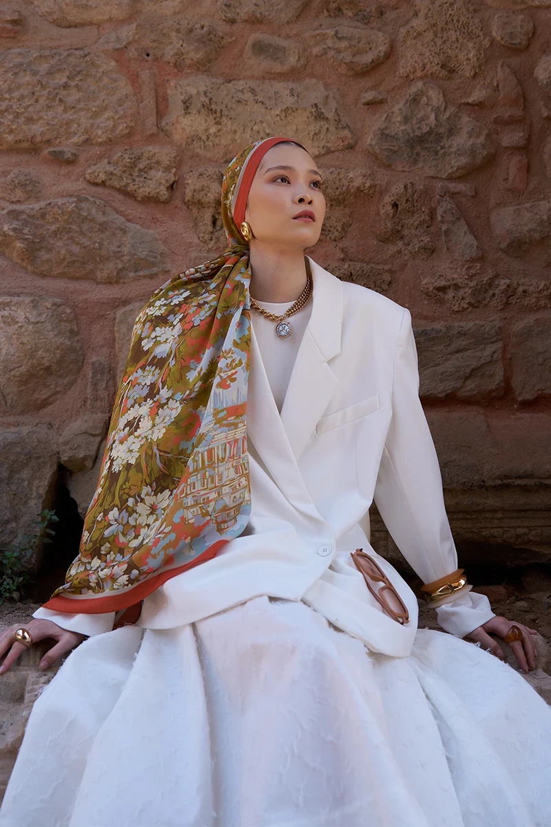 Sunrise Bahar Desen Şal - Turuncu - ED SCARF