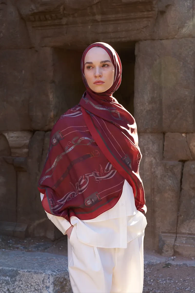 Sunrise Barok Desen Şal - Bordo - ED SCARF
