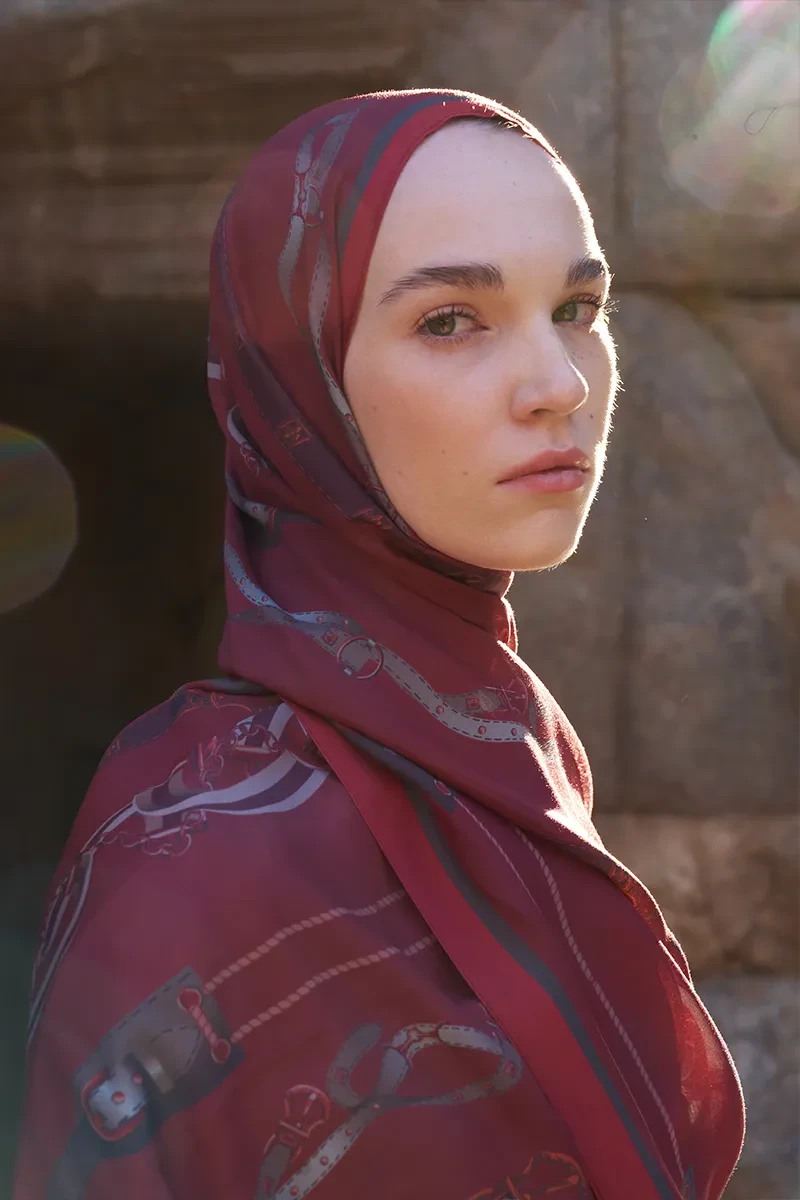 Sunrise Barok Desen Şal - Bordo - 1