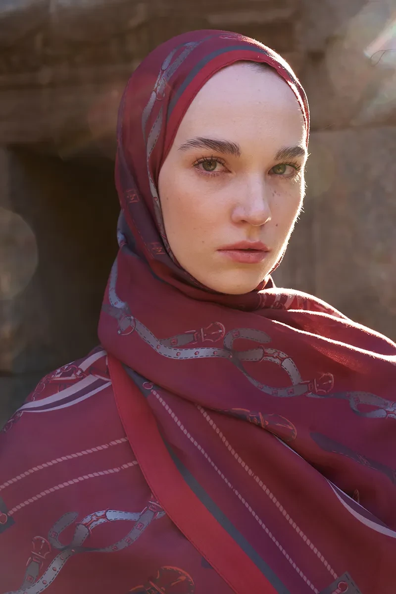 Sunrise Barok Desen Şal - Bordo - 2