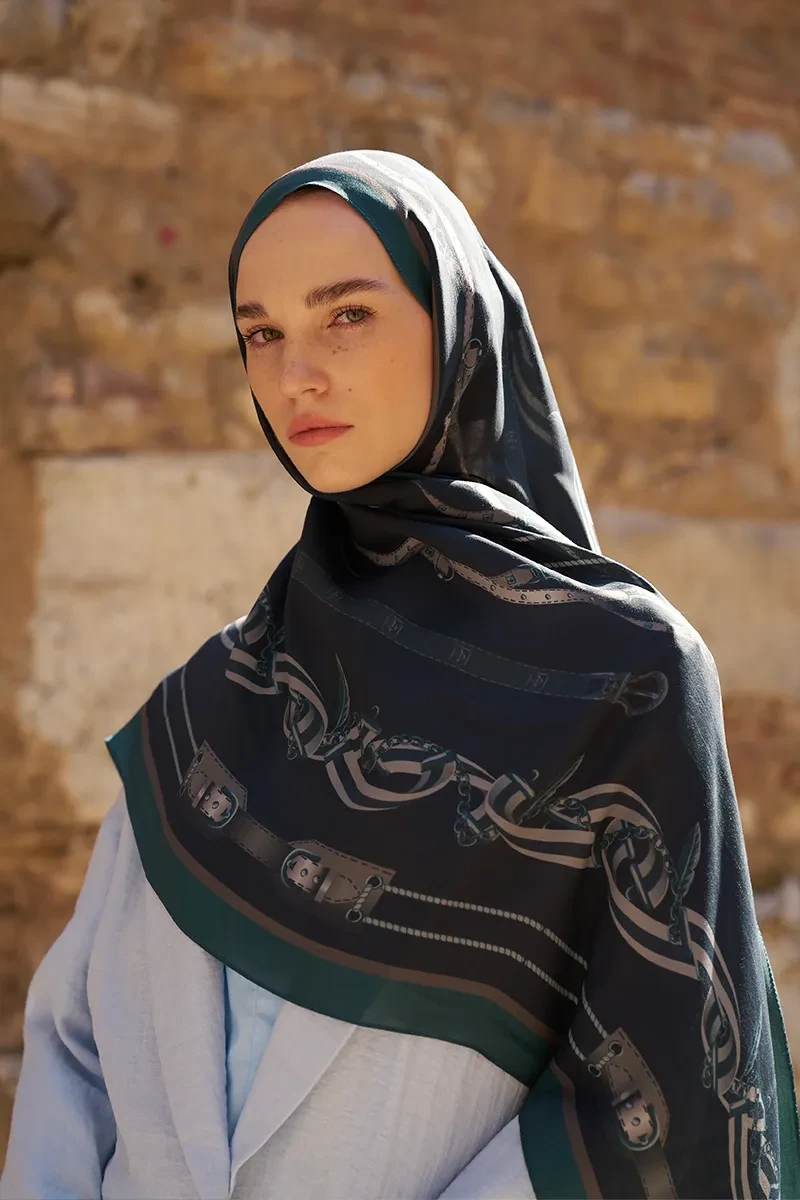 Sunrise Barok Desen Şal - Petrol - ED SCARF