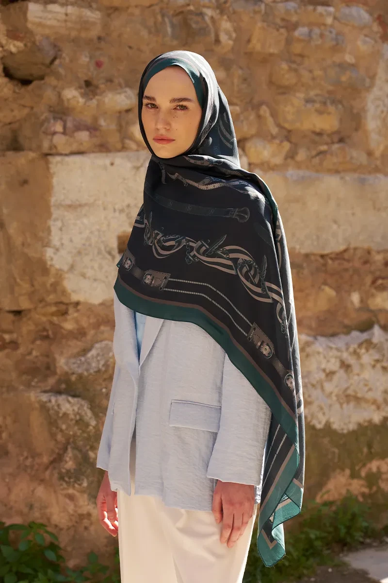 Sunrise Barok Desen Şal - Petrol - ED SCARF