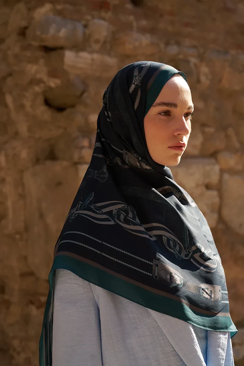 Sunrise Barok Desen Şal - Petrol - ED SCARF