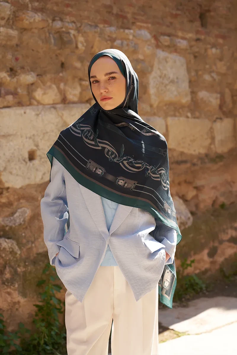 Sunrise Barok Desen Şal - Petrol - 4