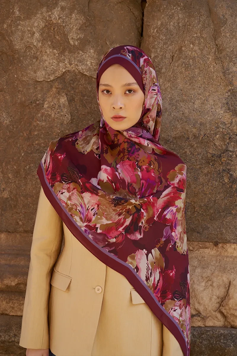 Sunrise Çiçek Desen Şal - Bordo - ED SCARF