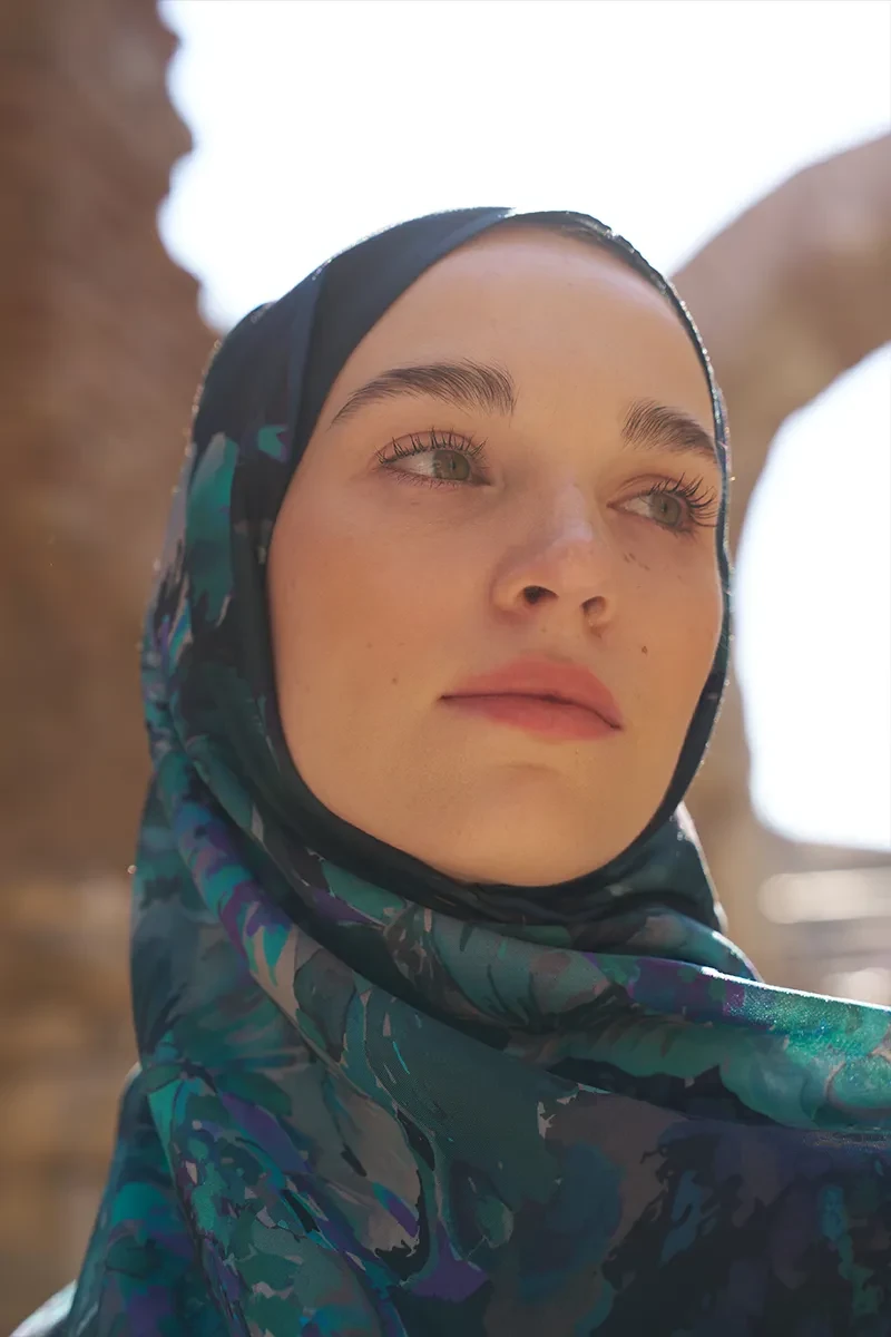 Sunrise Çiçek Desen Şal - Lacivert - ED SCARF