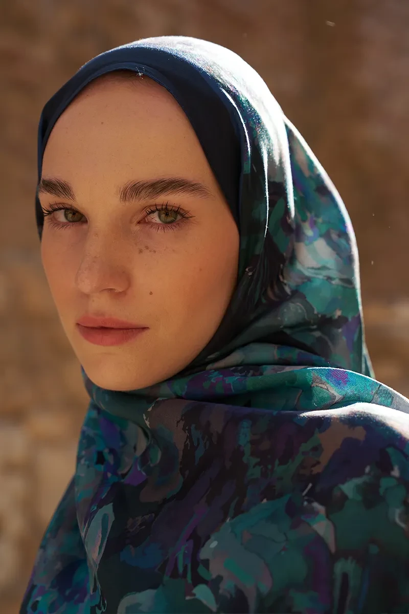 Sunrise Çiçek Desen Şal - Lacivert - ED SCARF