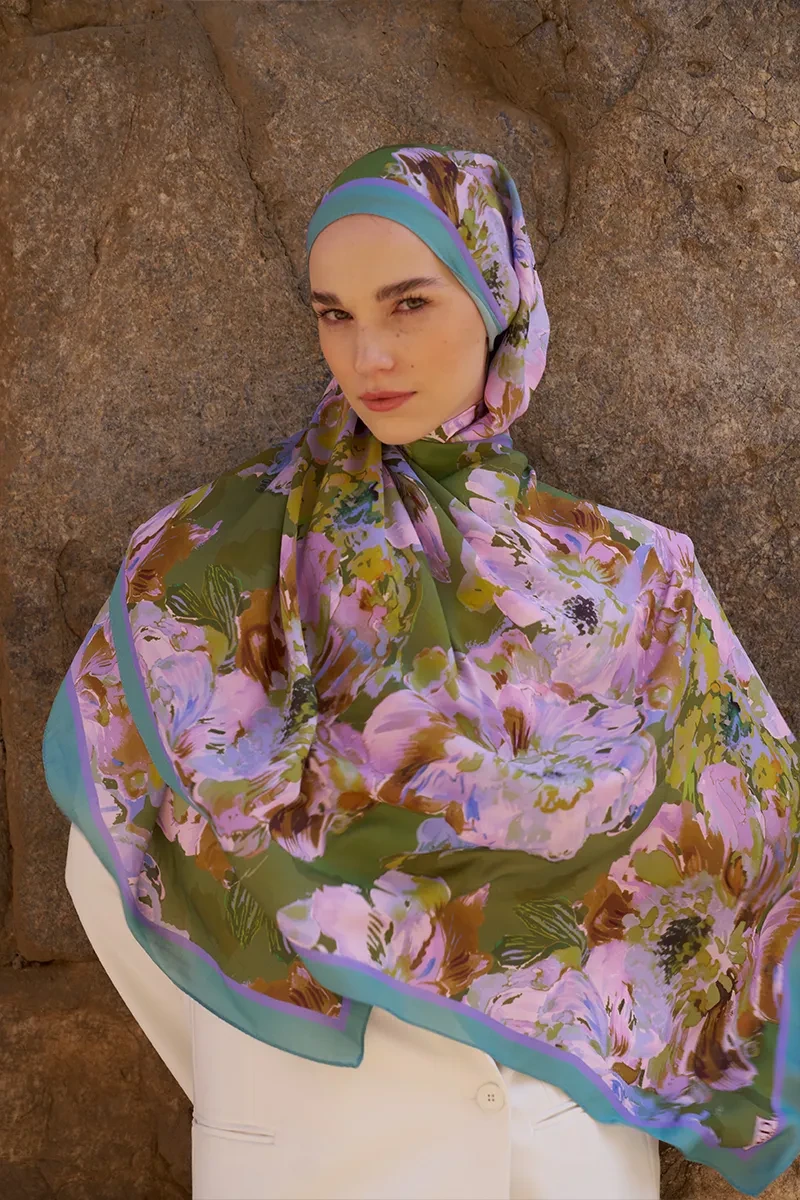 Sunrise Çiçek Desen Şal - Lila - ED SCARF