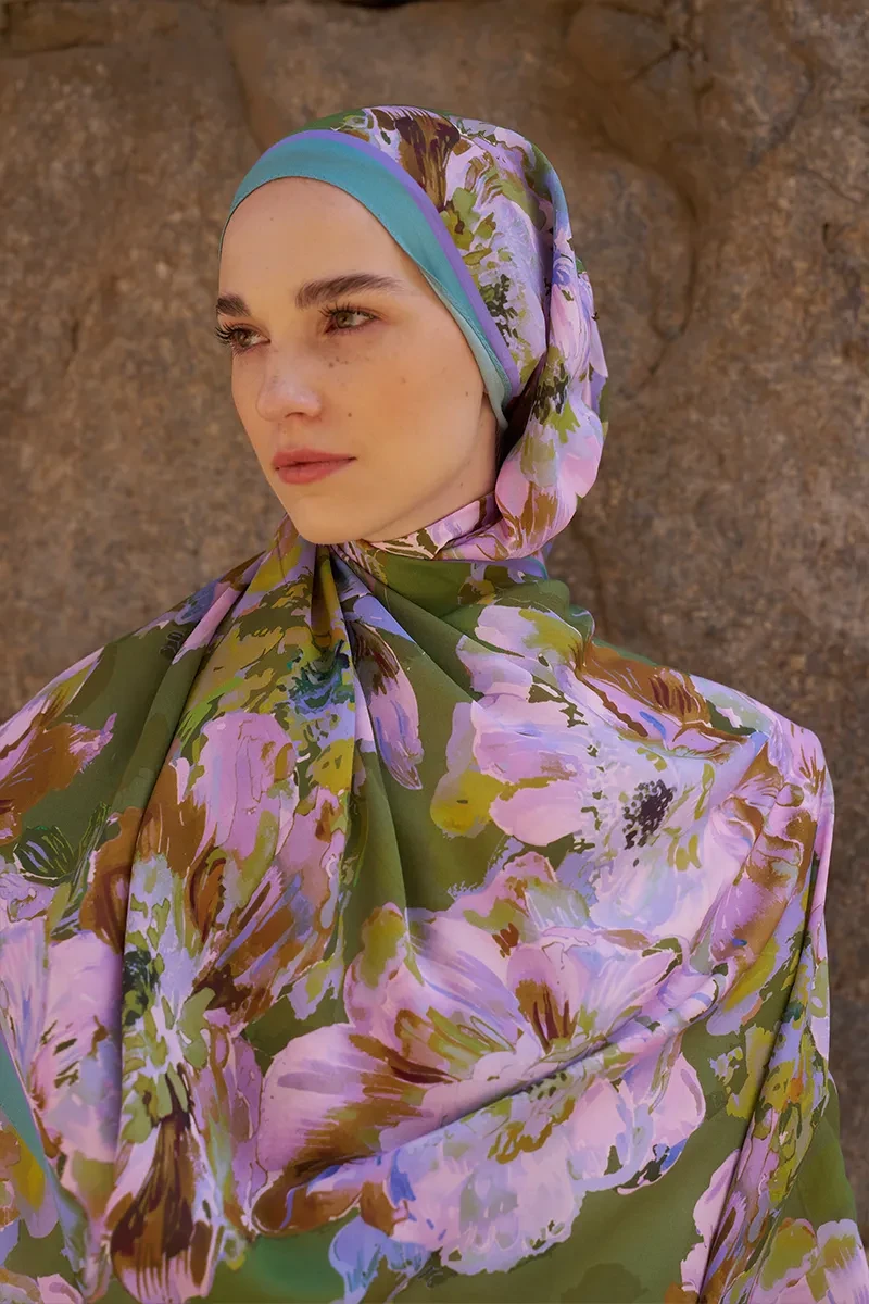 Sunrise Çiçek Desen Şal - Lila - ED SCARF