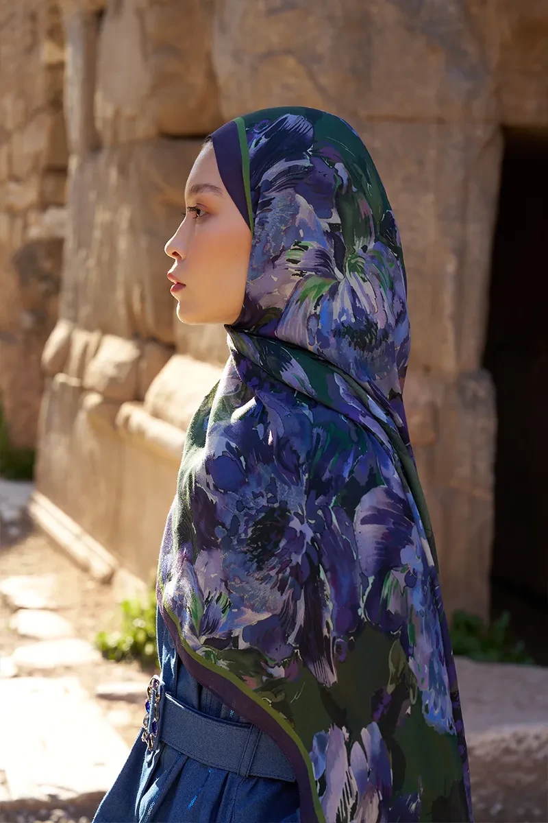 Sunrise Çiçek Desen Şal - Mor - ED SCARF