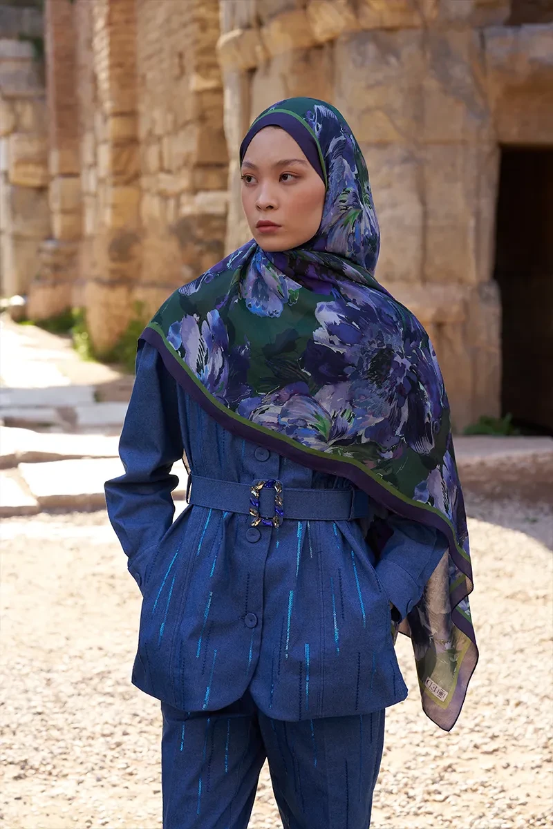 Sunrise Çiçek Desen Şal - Mor - ED SCARF