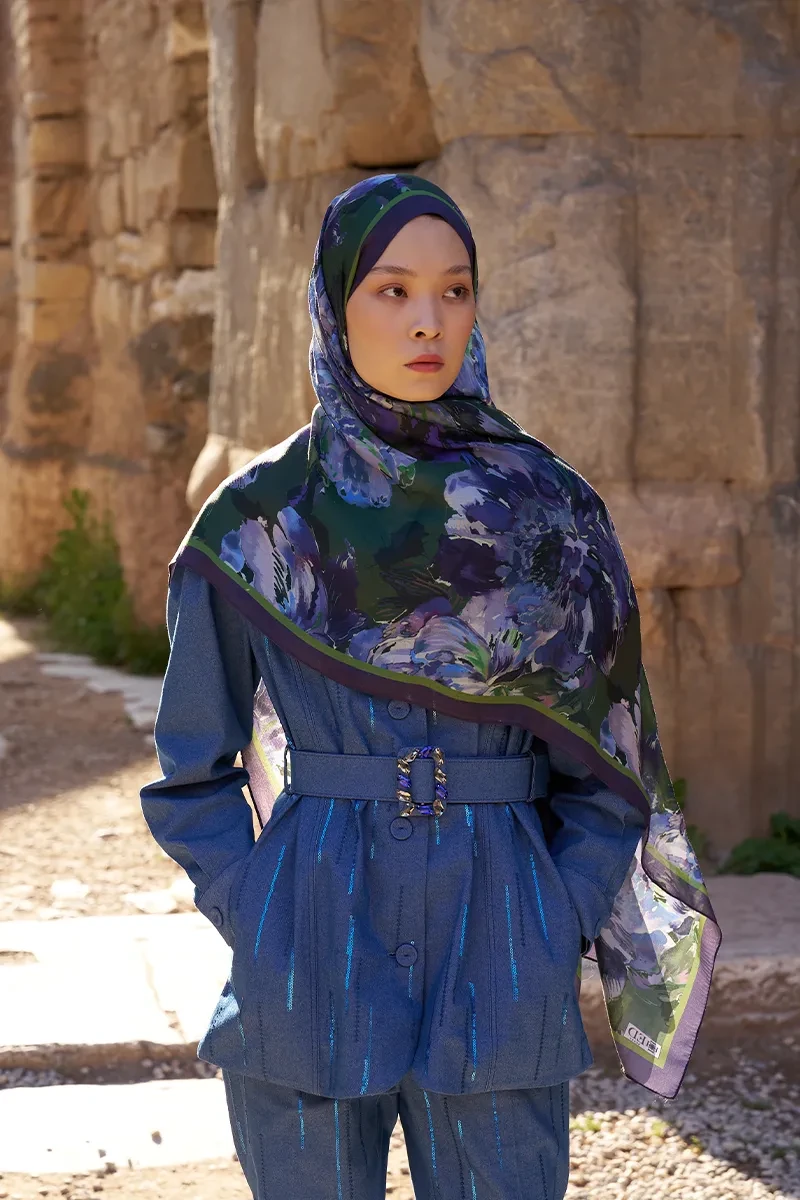 Sunrise Çiçek Desen Şal - Mor - 4