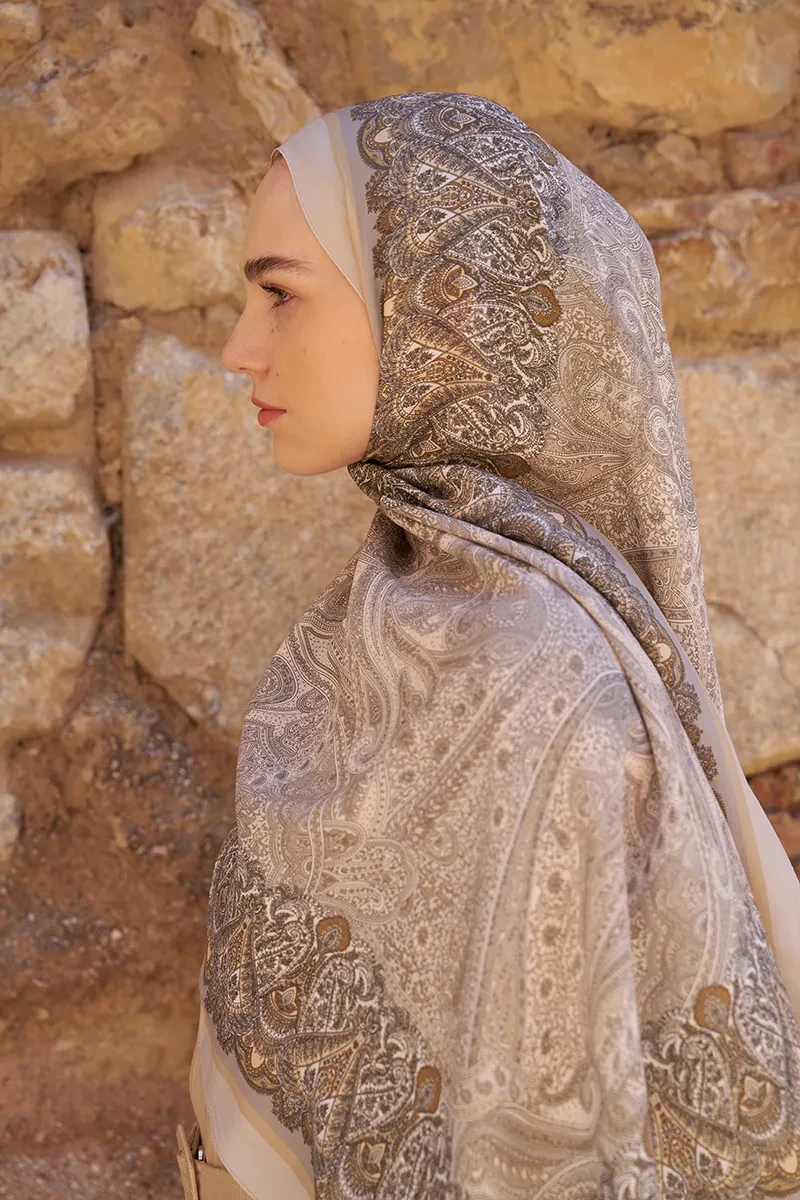 Sunrise Etnik Desen Şal - Bej - ED SCARF