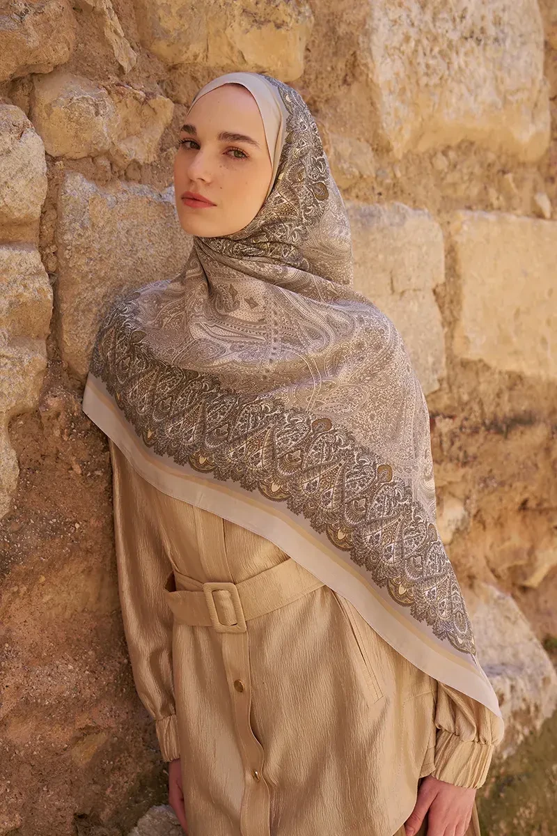 Sunrise Etnik Desen Şal - Bej - ED SCARF