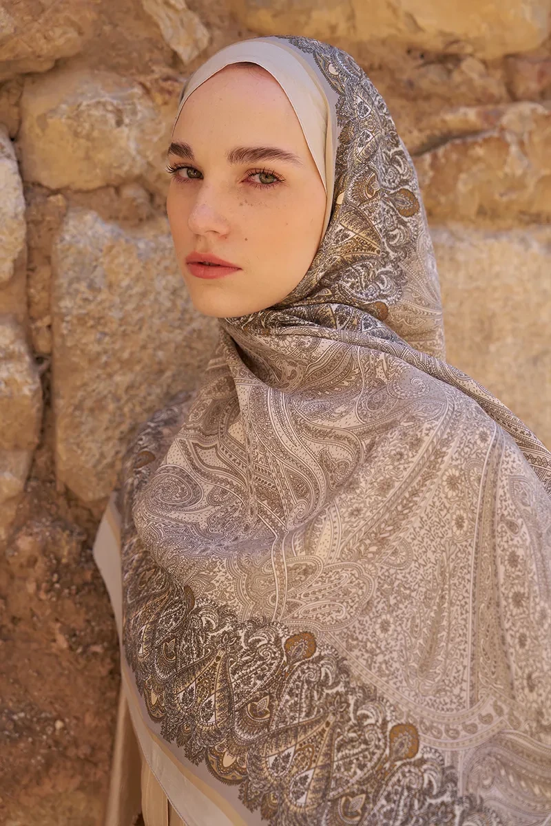 Sunrise Etnik Desen Şal - Bej - ED SCARF