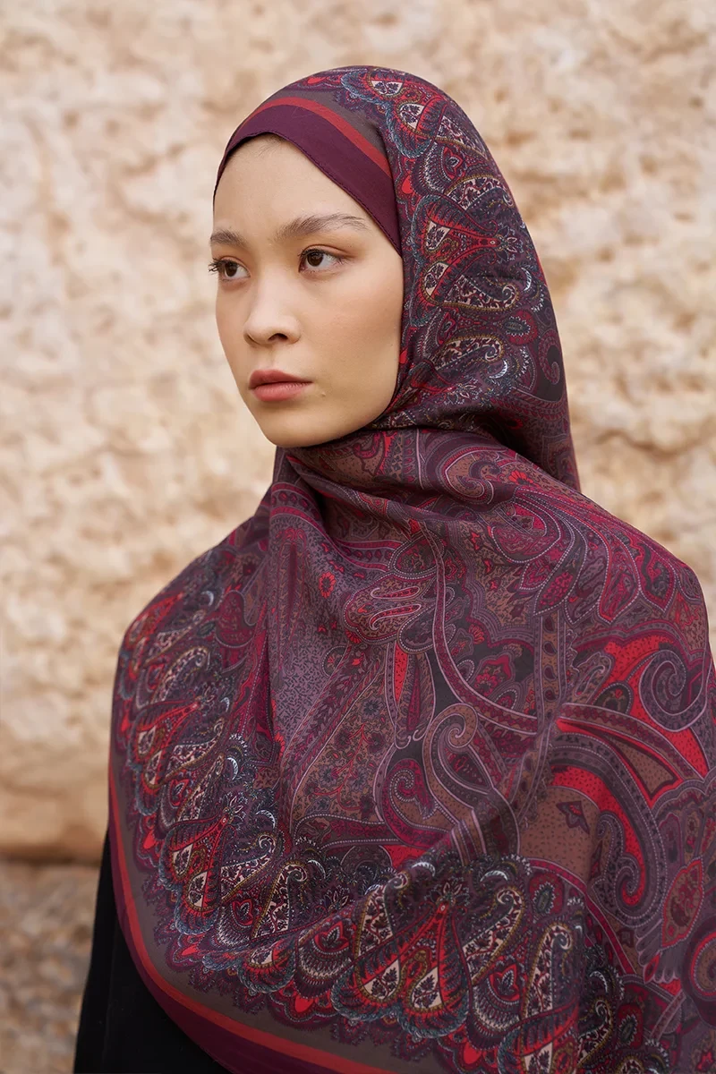 Sunrise Etnik Desen Şal - Bordo - ED SCARF
