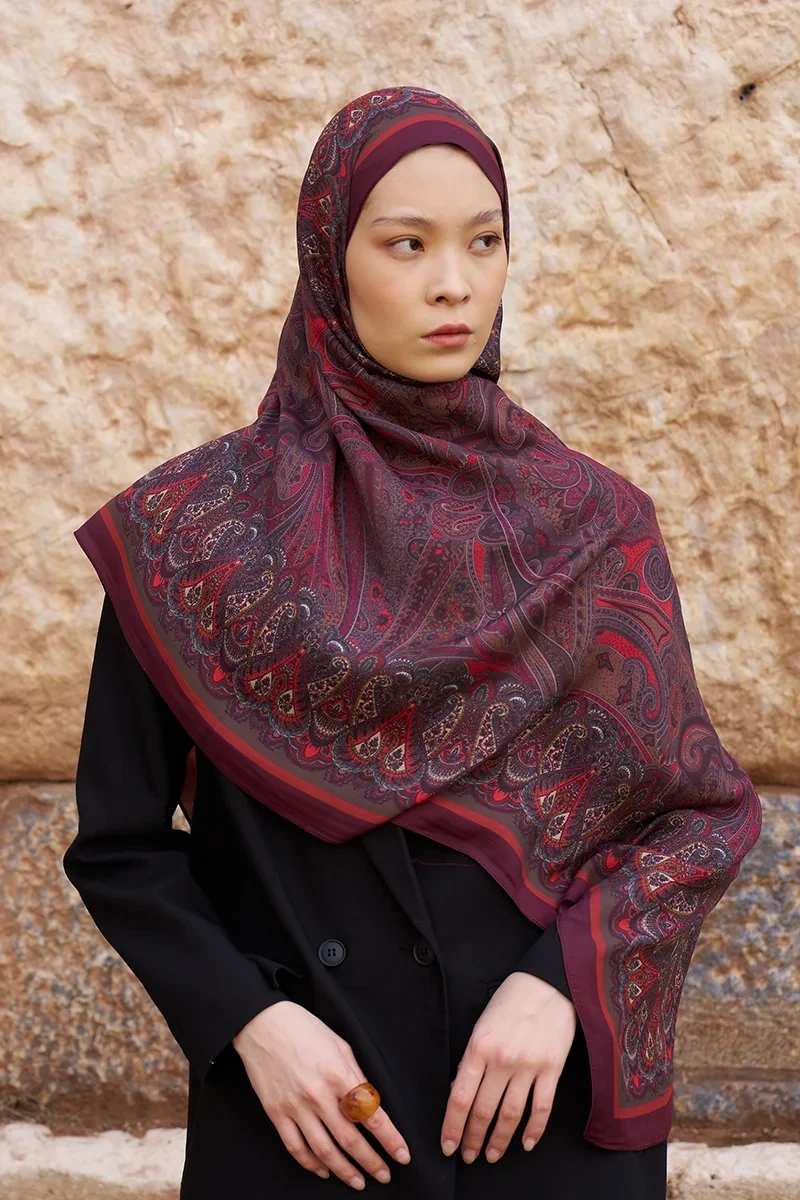 Sunrise Etnik Desen Şal - Bordo - ED SCARF