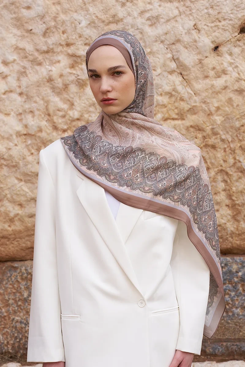 Sunrise Etnik Desen Şal - Kahverengi - ED SCARF